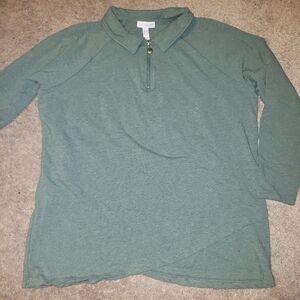 Sport Savvy Vintage Lightweight Half Zip Ponte Collar Green Pullover 1X New